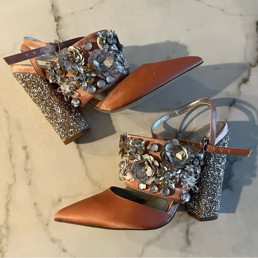 Worn once! ASOS Papaya Light Pink Satin Embellished Wedding Heels